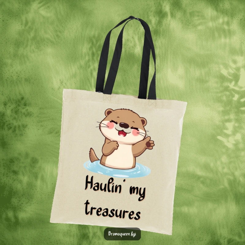 Funny Otter Tote Bag: A delighted otter winks playfully while striking a dramatic pose in the water.