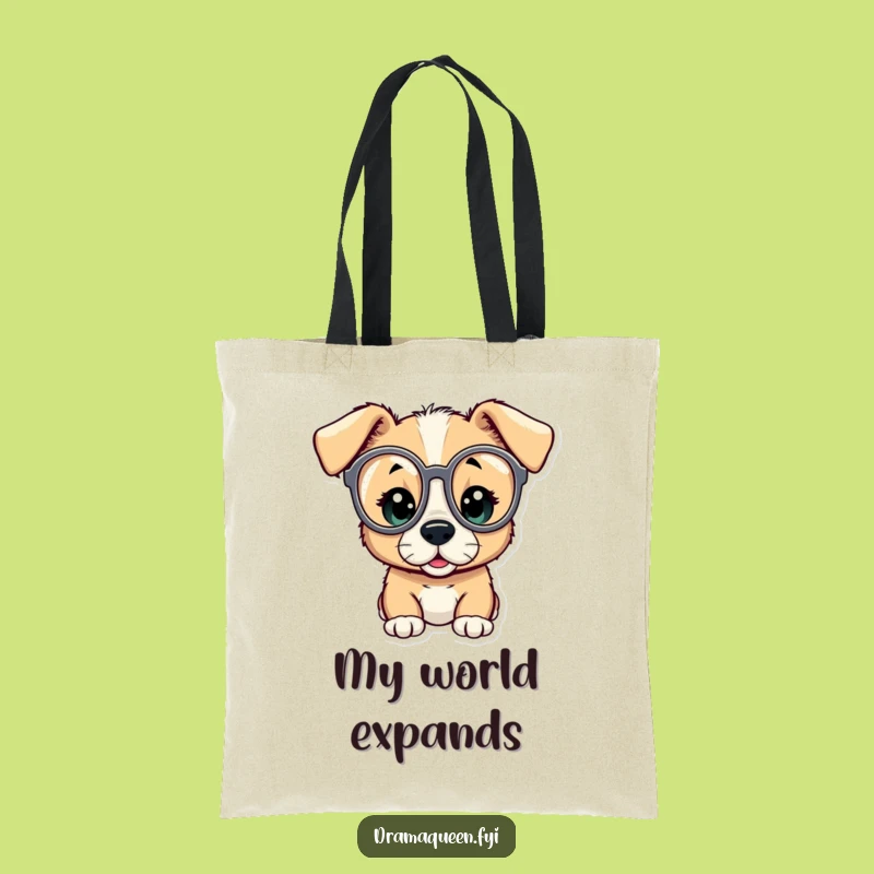 Funny Puppy Peeking Tote Bag: Curious Character Opera Glasses, Hilarious Gift Bag