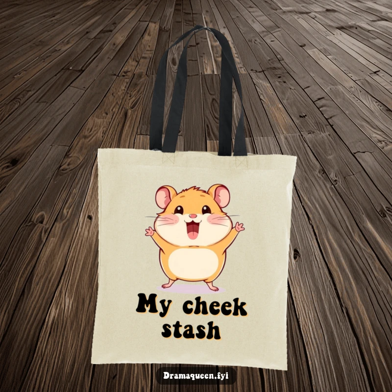 Funny Hamster Pose Tote Bag: A happy hamster striking a dramatic pose with cheeks puffed out, a humorous accessory.